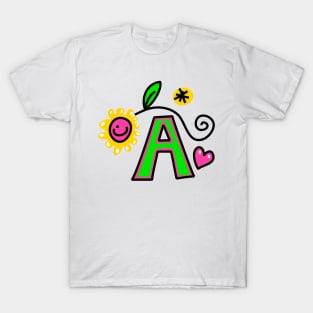 Letter A abc monogram hand drawn colorful alphabet T-Shirt